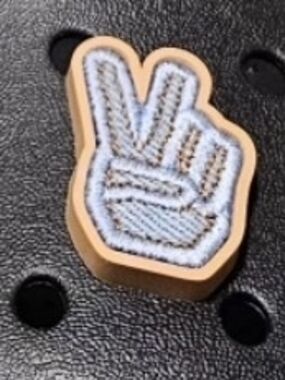 Two Retired Denim Peace Signs Embroidered Crocs Jibbitz - Light Blue & Tan